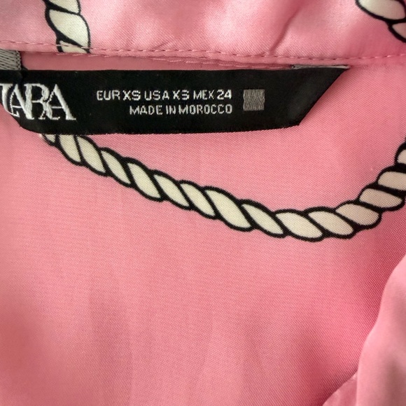 ZARA Satin Pink Rope & Chain Print Button Down Shirt | Nautical Chic - Picture 2 of 9
